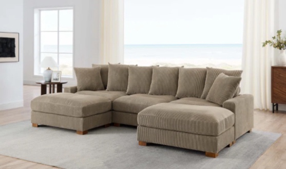 Wynisha 122'' Corduroy Sofa (incomplete 2 boxes only consisting of ottoman and right arm seat)