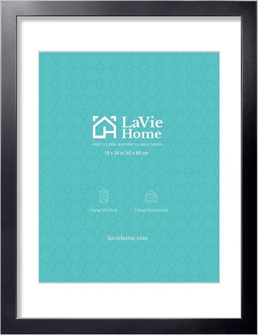 LaVie Home 18x24 Picture Frame Black Poster Frame, Display Pictures 16x20 with Mat or 18x24 Without Mat, Stable and Sturdy Frame and Polished Plexiglass, Horizontal and Vertical Format of The Walls