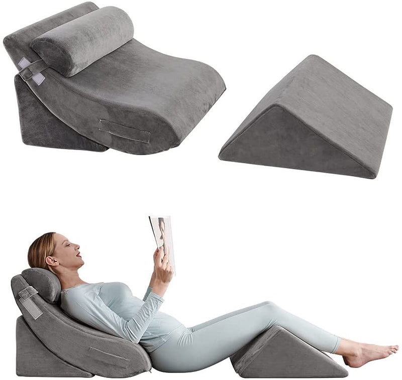 Orthopedic Bed Wedge Pillow Set 3PCS - Multipurpose Adjustable (Grey)(The first photo shown is similar to the product for sale)
