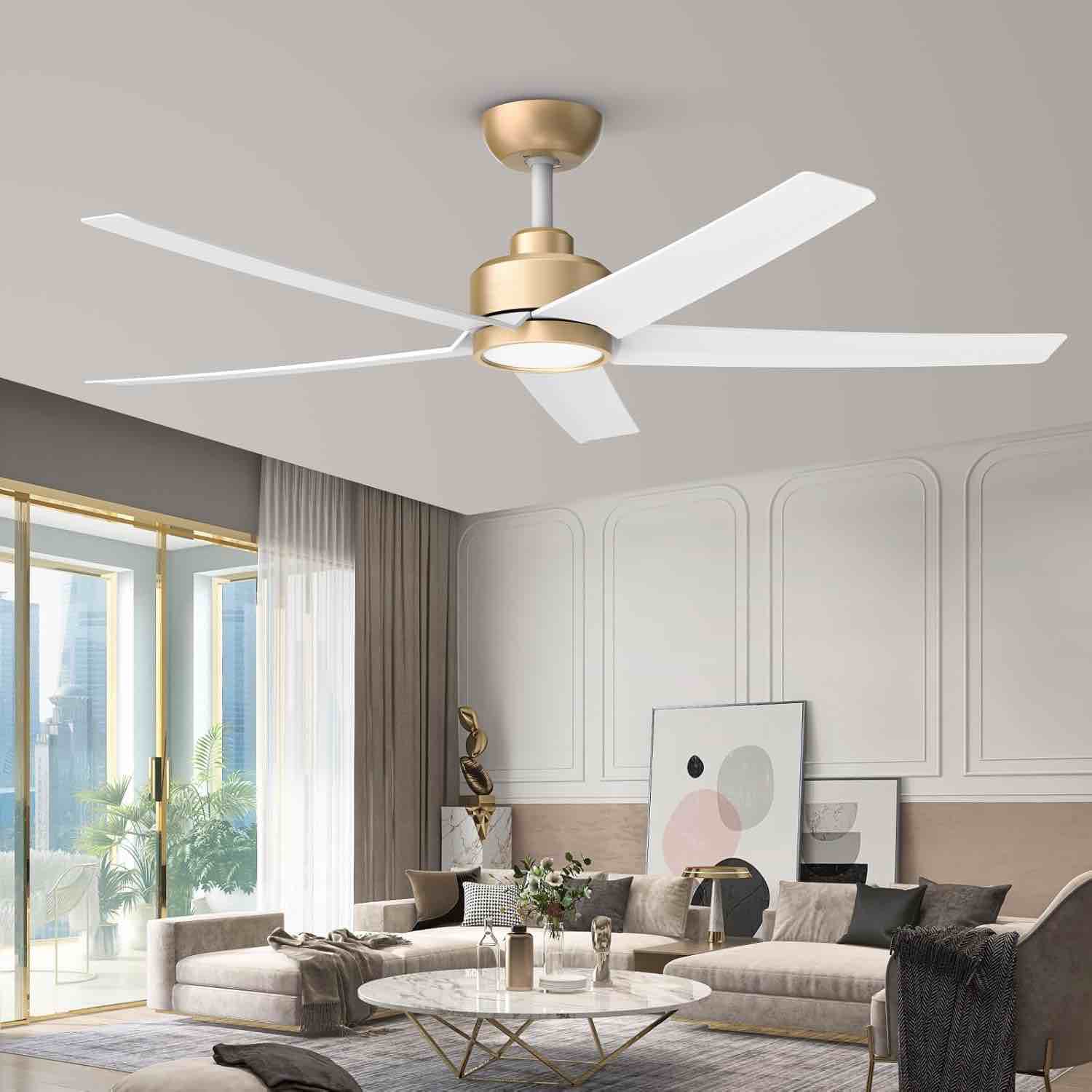 ocioc 52 inch Ceiling Fans with Lights and Remote Control Ultra Quiet DC Motor 3 Color Temperatures Modern Ceiling Fan for Bedroom Kitchen Indoor Covered Outdoor Gold