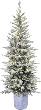 Puleo International Pre-Lit Potted Flocked Arctic Fir Artificial Christmas Tree, Green