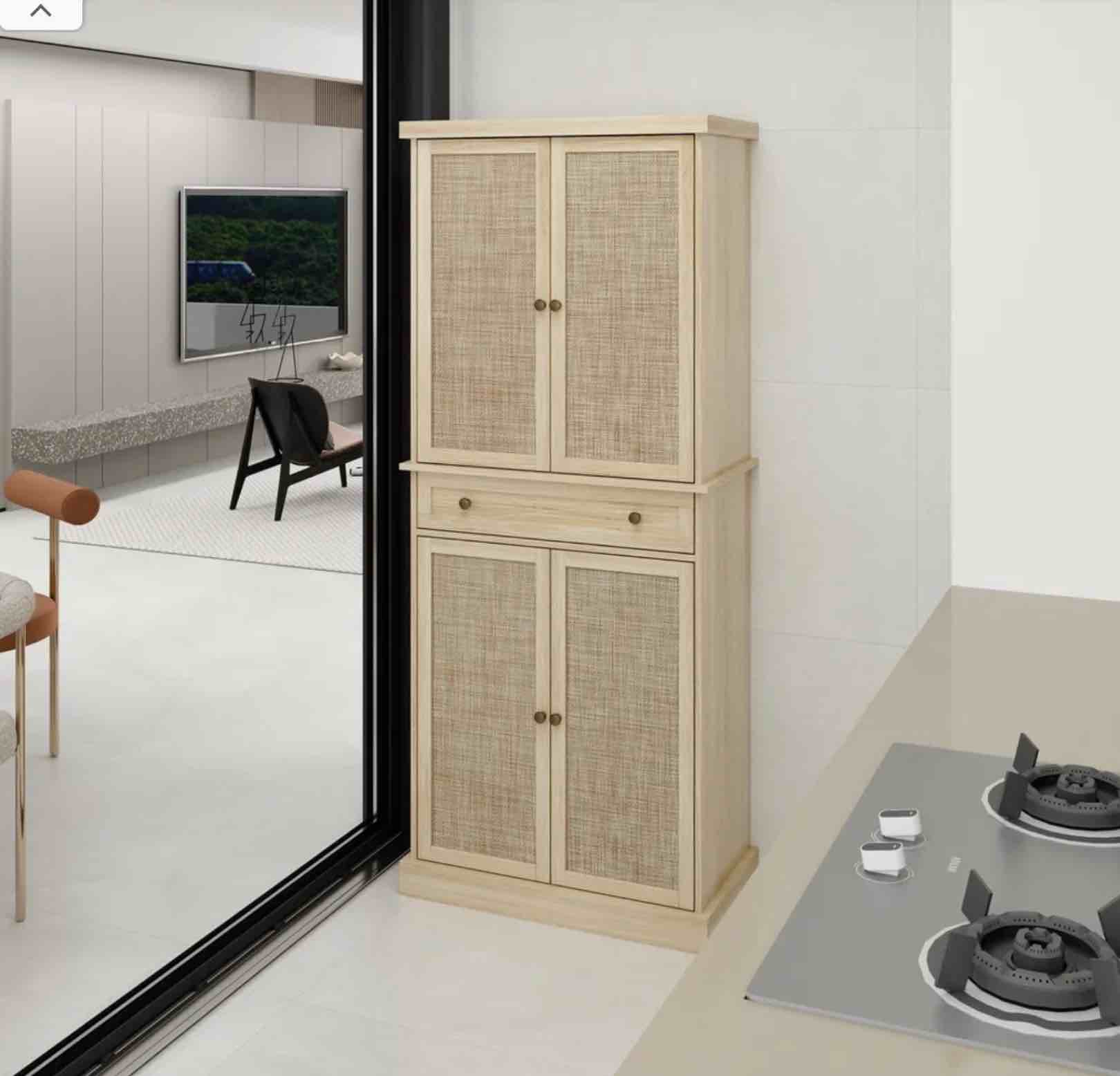 4 DOOR CABINET WITH 1 DRAWER – NATURAL RATTAN – 29.93? x 15.75? x 72.33 “H