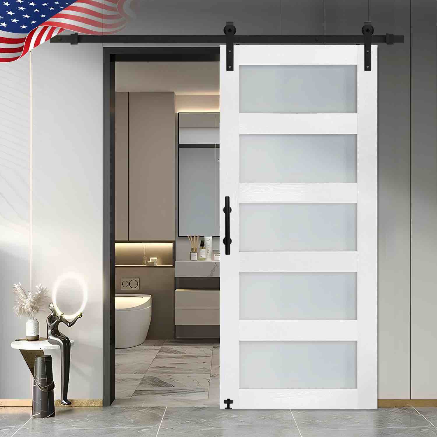 S&Z TOPHAND® 36 in x 84 in Glass Sliding MDF Barn Door (incomplete)
