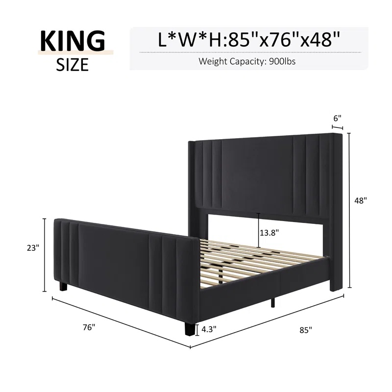 Aurieona Velvet Upholstered Platform Bed with Vertical Channel Tufted Headboard king