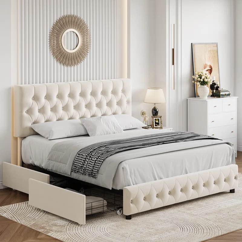 KLV-UP-176 upholstered storage storage platform bed with adjustable,e tufted  queen 