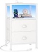 Nightstand with Charging Station, Bedside Table with LED Lights, Storage End Table for Living Room