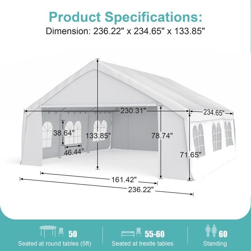 20 Ft. W x 20 Ft. D Steel Party Tent