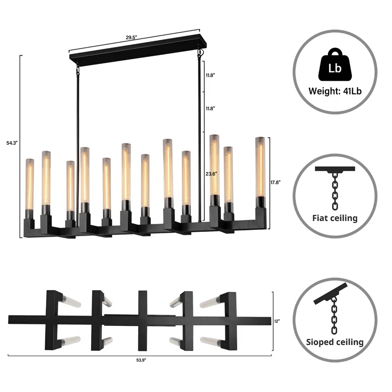 Naviel 12 - Light Glass LED Farmhouse Chandelier