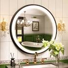 Malphurs Radiant Reflections: Round Black Framed LED Bathroom Mirror Anti-fog Vanity mirror
