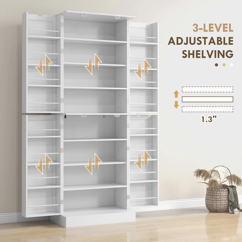 65" Kitchen Pantry Cabinet, Modern Storage Cabinet With Doors And Shelves, Freestanding Cupboard For Dining Room