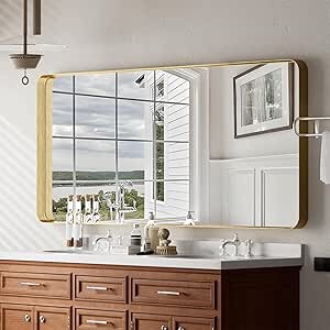 VooBang Bathroom Mirror 30x48 inch, Gold Deep Frame Mirror for Wall, Modern Round Corner Wall Mirror for Bedroom, Living Room, Horizontal or Vertical 30x48 Gold 