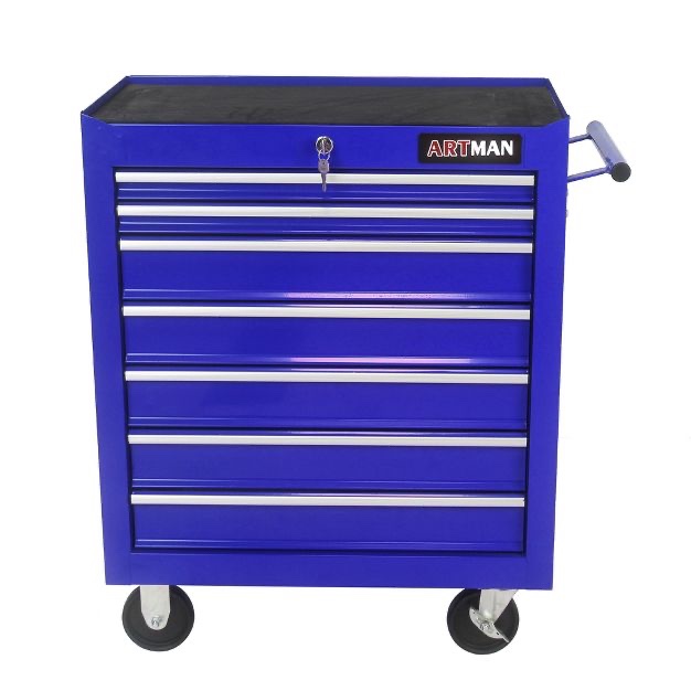 1 Package Steel 7 Drawer Rolling Tool Cart, Rolling Tool Box On Wheels, Lockable Home Repair Tool Storage Organizer, Mechanic Tool Box