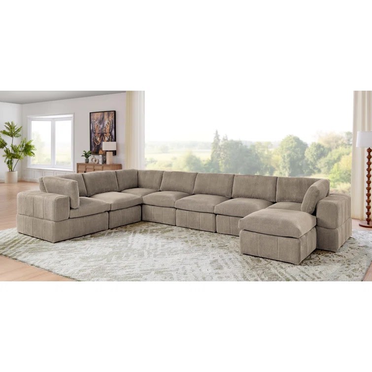 Aneea 167.5" Wide Reversible Modular Corner Sectional with Ottoman Body Fabric: Light Gray Corduroy *incomplete,corner only* 