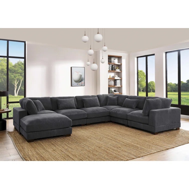 Arliz 7 - Piece 144" Wide Reversible Modular Corner Sectional with Ottoman Body Fabric: Gray Corduroy *incomplete,corner and box 2/2 of armless chair  only* *2 boxes total* 