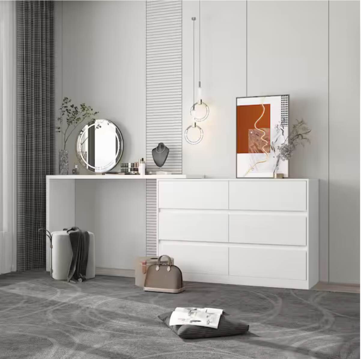 6-Drawer L-Shaped Chest of Drawers Cabinet with Rotatable Desktop 47.2 in. W x 51.2 in. D x 32.7 in. H *incomplete* 