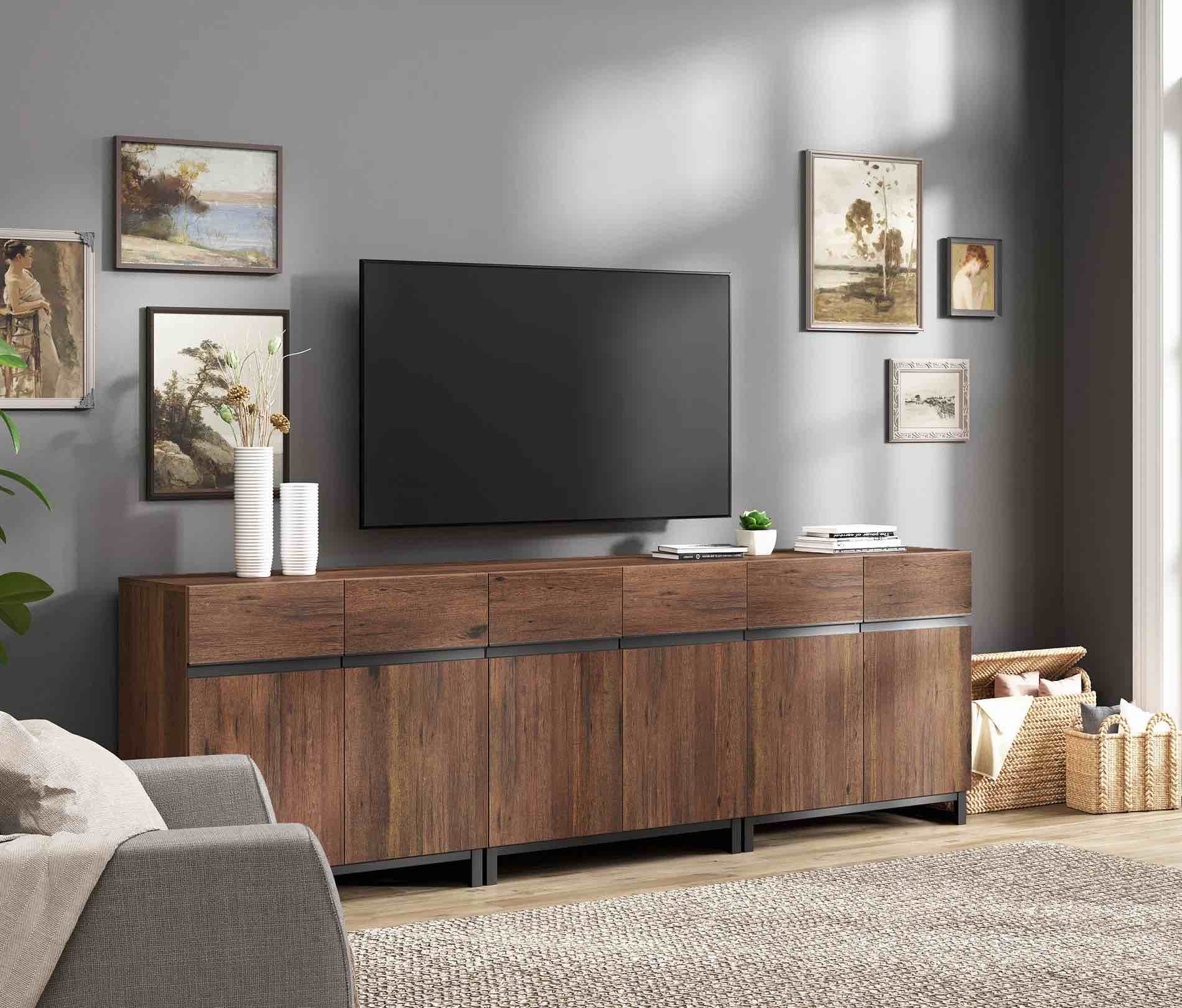 Dark Brown Wood Aadam 94.5'' W Storage Credenza *incomplete* 