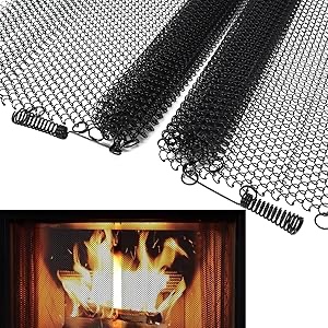 2 Pack Fireplace Mesh Screen Curtain,22”x24” Spark Guard Chain for Hearth,Metal Fireplace Replacement Black Hanging Mesh Curtain Screens for Home Wood Burning Fireplace