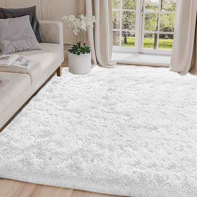6x9 Rugs for Living Room, Fluffy Area Rugs 6x9 for Bedroom, Non-Slip Plush Carpet for Playroom, Soft Shaggy Rug for Nursery, Fuzzy Rug for Dorm Room, white