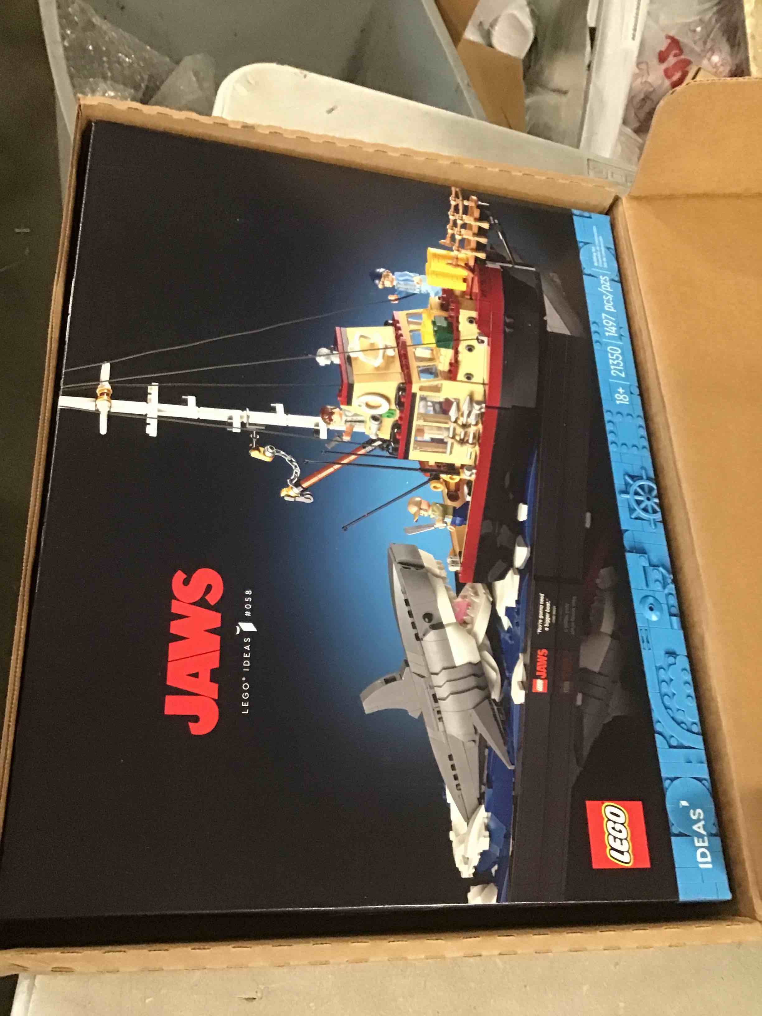 Condition photo showing New/Like New for lego ideas jaws set - diorama kit for fans of the classic movie - shark toy - movie memorabilia gift for adults - includes orca boat and chief brody, hooper and quint minifigures - 21350