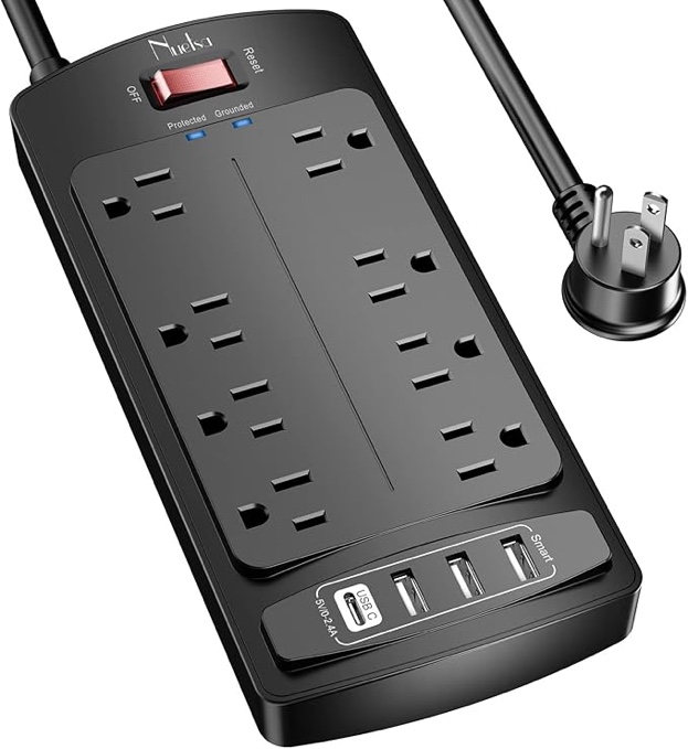 similar Surge Protector Power Strip - Nuetsa Flat Plug Extension Cord with 8 Outlets and 4 USB Ports, 6 Feet Power Cord (1625W/13A), 2700 Joules, ETL Listed, Black