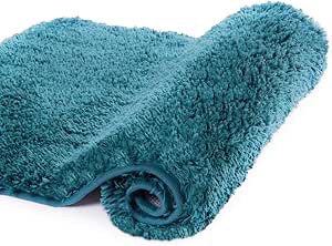 Walensee Bathroom Rug Non Slip Bath Mat for Bathroom (16 x 24, Teal) Water Absorbent Soft Microfiber Shaggy Bathroom Mat Machine Washable Bath Rug for Bathroom Thick Plush Rugs for Shower