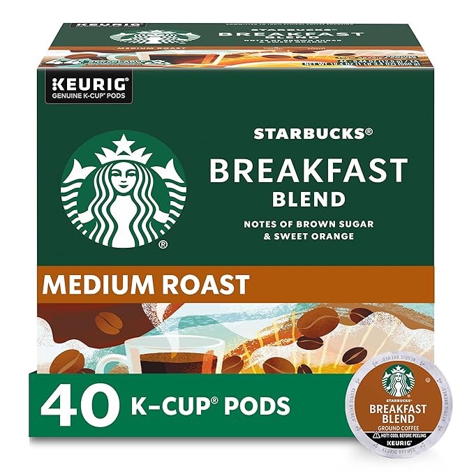 Starbucks K-Cup Coffee Pods, Medium Roast, Breakfast Blend for Keurig Brewers, 100% Arabica, 1 Box (40 Pods) Visit the Starbucks Store