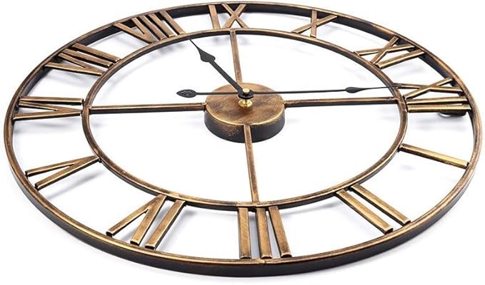 Wall Clock - Creative European Style Simple Circular Hollow Iron Indoor Decorative Wall Clock, Silent/Accurate Time, Red/Gold, Diameter 47cm (Color: Red)