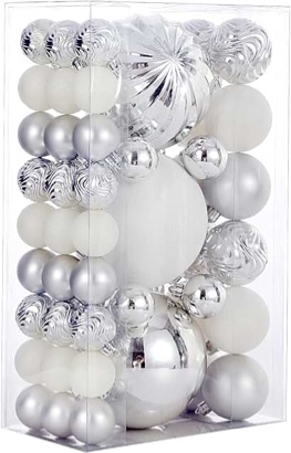christmas ball ornaments for xmas decorations,50 pcs christmas extra large tree shatterproof ornaments-silver (combo of 5 style in 3 sizes)
