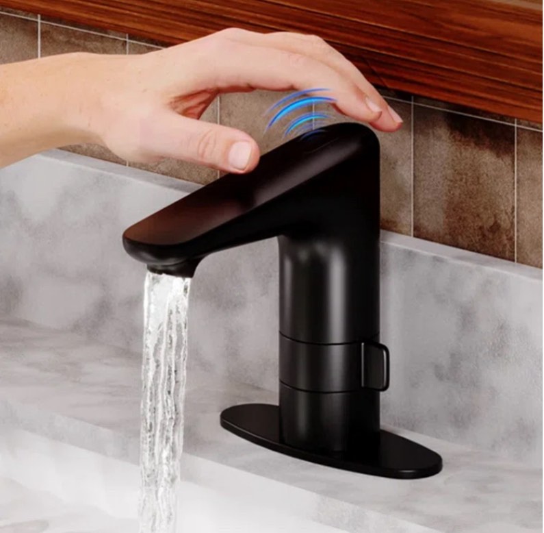 Willow Drop-In Single-handle Black Bathroom Faucet with Touchless Sensor and Drain Assembly