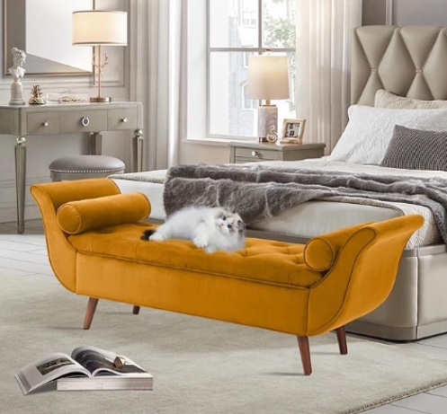 velvet brown tufted bench 