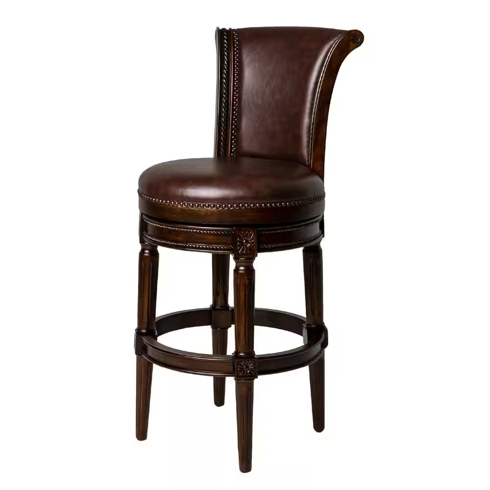 MAVEN LANE Pullman 31 in. Dark Walnut High Back Wooden Bar Stool 