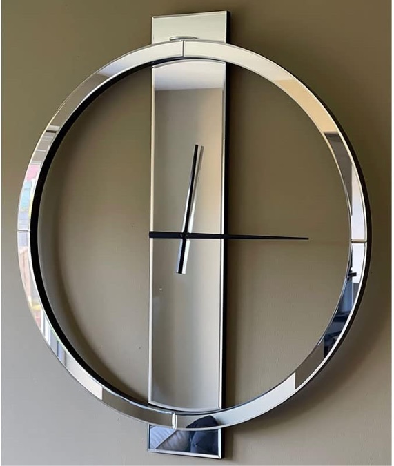 SHYFOY Wall Clock Decorative Large Clock Living Room Decor - 23" Big Clock All Mirror Glass Finish, Modern Clock for Wall Round Wall Decor for Office Bedroom Fireplace Decor