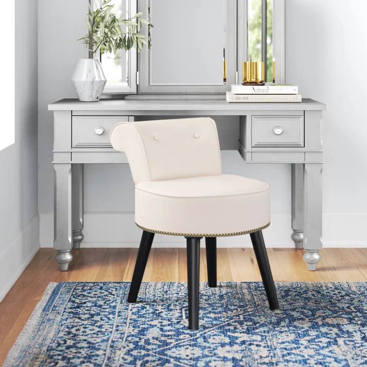 Madeline Solid Wood Vanity Stool, Accent Stool for Bedroom