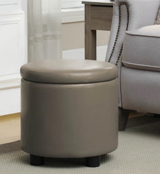 Ahl Arsy 15.75'' Wide Faux Leather Round Storage Ottoman with Reversible Tray Lid