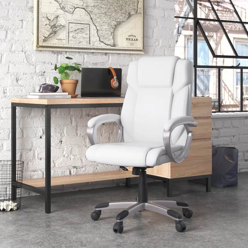 Kalman Mid-Back LeatherSoft Executive Swivel Office Chair with Padded Arms
