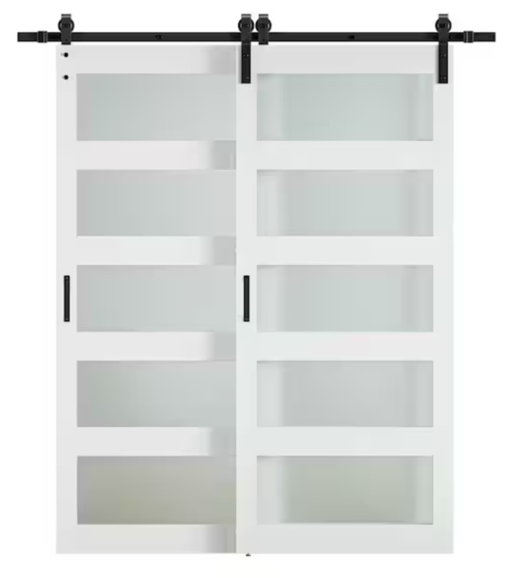 Bypass Barn Doors - 5 Lite Frosted Glass Design Bypass Barn Door Sliding Interior Door With Hardware Kit(incomplete glass only)