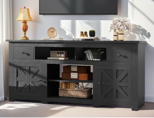 YITAHOME Farmhouse TV Stand for 75/80 Inch TV, Entertainment Center, Media Console TV Table with Drawers and Power Outlet, Rustic TV Stands for Living Room,(stock photo similar but not exact)