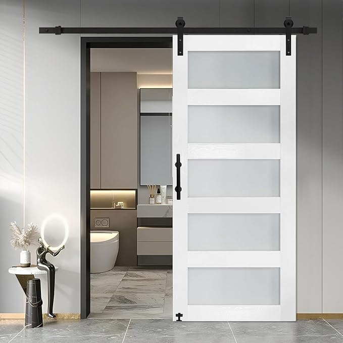 MDF Barn Door Easy Assembly -Solid Slab Covered with Water-Proof PVC Surface with Hardware Kit