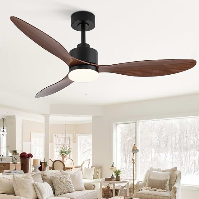 52 Inch Ceiling Fans with LED Light Remote Control, Modern Ceiling Fan with Reversible DC Motor, 3 Blades and 3 Color Temperature, LED Light Chandelier for Bedroom (Black & Brown)