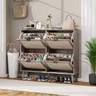 4-Tier Shoe Cabinet For Entryway, Rattan Shoes Storage Cabinet Narrow Organizer With 2 Flip Drawers (incomplete)