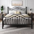 Metal Platform Bed with Victorian Style Headboard and Footboard?Sturdy Steel Slat Support, Underbed Storage (Size Queen)