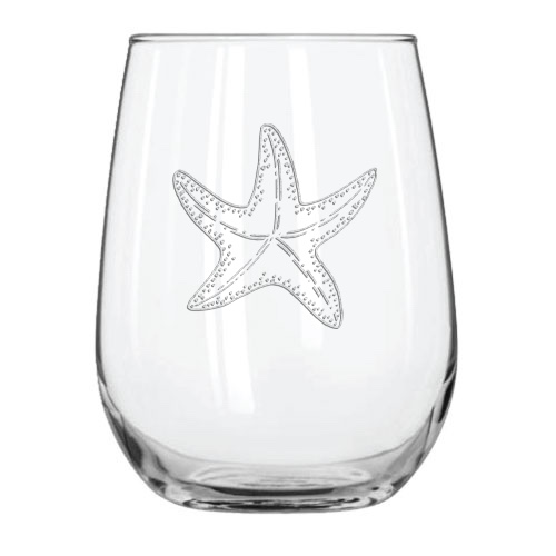 Starfish 15.25 oz. Etched Stemless Wine Glass Sets of 4