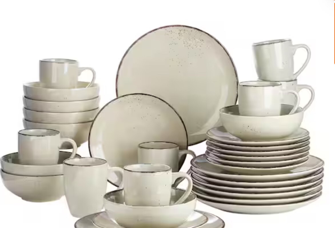 Navia Nature Beige 32-Piece Ceramic Dinnerware Set with Dinner Plate, Dessert Plate, Cereal Bowl and Mug (Service for 8)