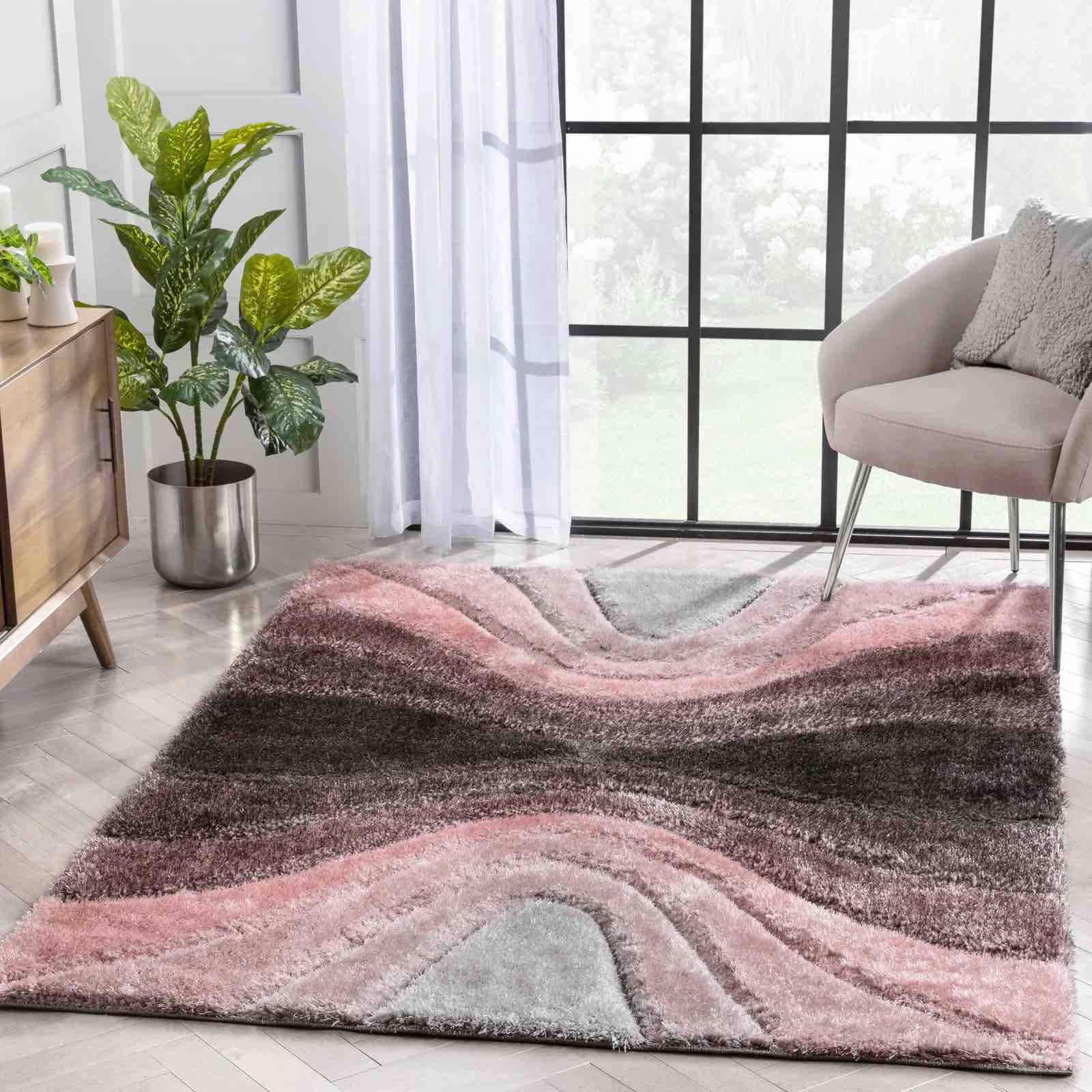 Apallo Modern Geometric Blush 3D Textured Thick & Soft Shag Rug