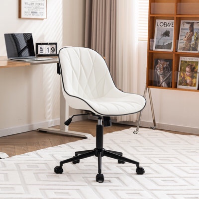 Darlaine Armless Swivel Office Chair Faux Leather Upholstered Waterproof Desk Chair Ergonomic Adjustable Computer Chair Upholstery Color: White