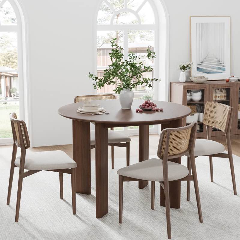 Round Wood Dining Table with 4 Legs Color: Walnut, Size: 30"H x 45"L x 45"W