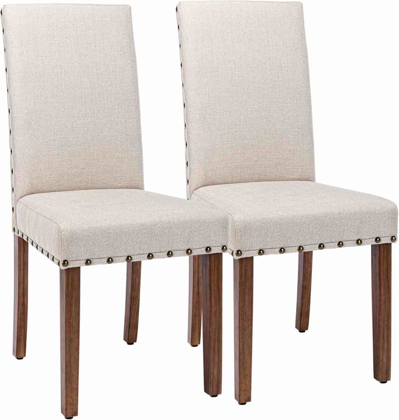 Snugway Stylish Upholstered Nailhead Trim and Sturdy Solid Wood Legs Parsons Chair, Large, Beige