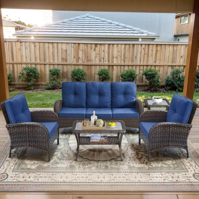 Aluel 5-Person Outdoor Wicker Sofa Seating Group With Cushions
