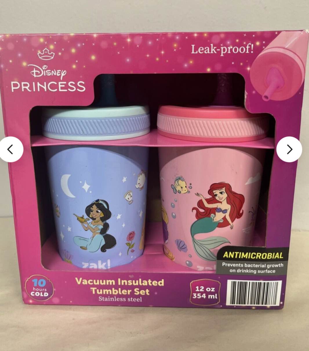  Zak Designs 12-oz. Stainless Steel Vacuum Insulated Tumbler Set, Jasmine & Ariel