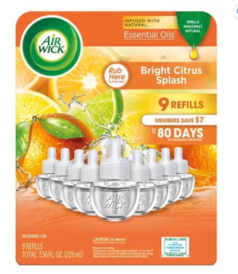  Air Wick Scented Oil Air Freshener, Bright Citrus (9-Pack)